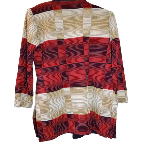 Misook Red Cream Striped Knit Open Front Long Sleeve Cardigan Sweater Size XS - Picture 2 of 4